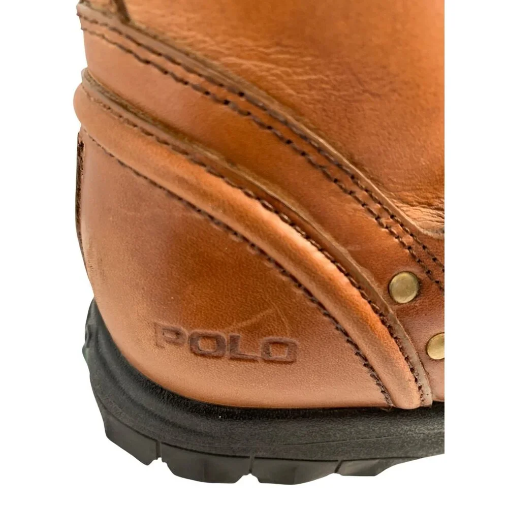 Ralph Lauren Polo Tan Waxy Leather Duck Boots Mens Size 8.5 D Rubber Sole 8952